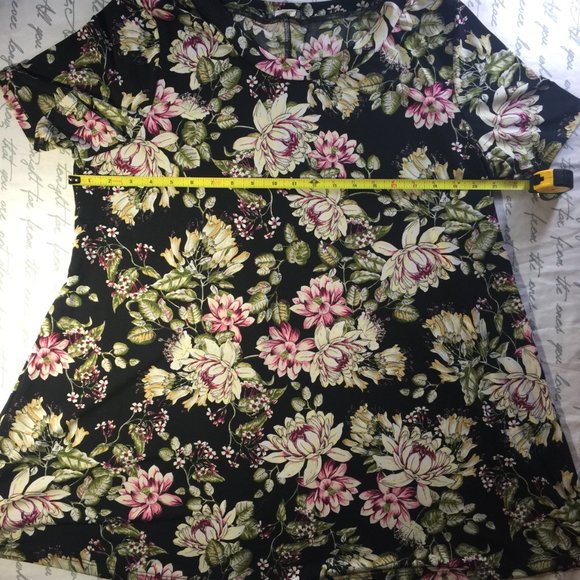 Ladies Polyester Black Floral Print Top Large - Picture 5 of 9